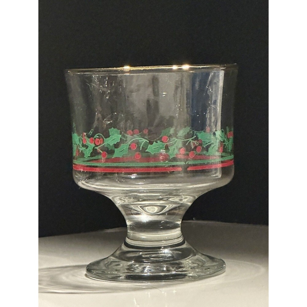 Arby’s Christmas Holly Berry Bow Stem Holly Vtg Goblets Libbey Parfait Bowl Set - Picture 7 of 16